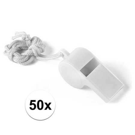 50x White whistle on cord