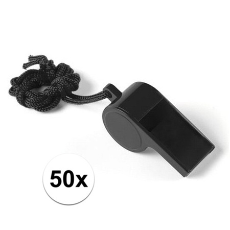 50x Black whistle on cord