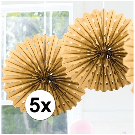 5x Decoration fan gold 45 cm
