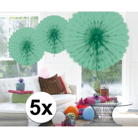 5x Decoration fan mint green 45 cm