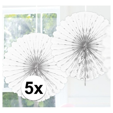 5x Decoration fan white 45 cm