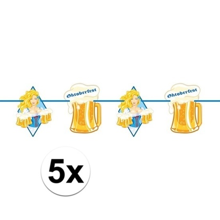 5x Oktoberfest/beer party buntings with blonde woman 10 m