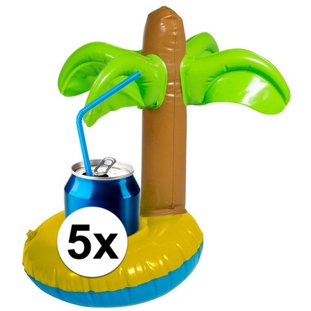 5x Inflatable beverage holders palmtree 22 cm