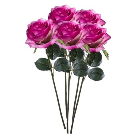 5x Paars/roze rozen Simone kunstbloemen 45 cm