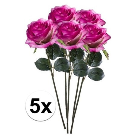 5x Paars/roze rozen Simone kunstbloemen 45 cm