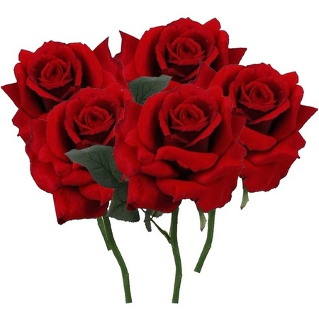 5x Red roses deluxe artificial flowers 31 cm