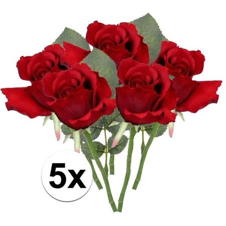5x Rode rozen kunstbloemen 30 cm