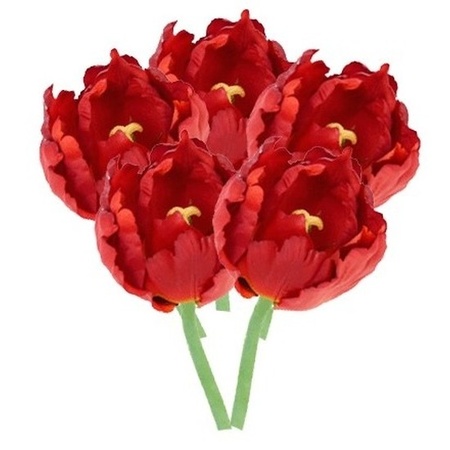 5x Red tulip deluxe artificial flowers 25 cm