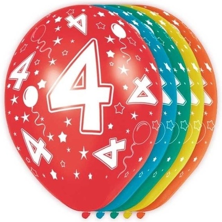 5x 4 Years birthday party balloons 30 cm