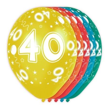 5x stuks 40 Jaar thema versiering helium ballonnen 30 cm