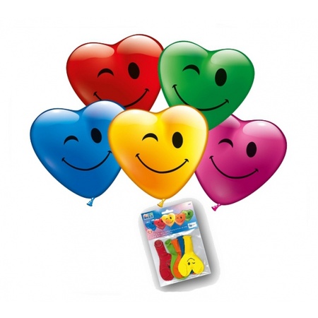 5x pieces Hearts balloons with smiling face