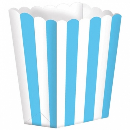 5x pieces Paper popcorn/candy boxes light blue/white