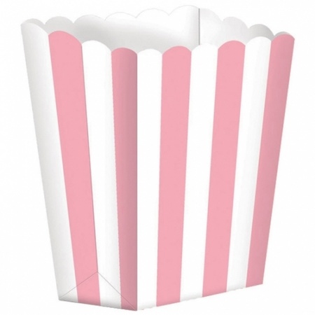 5x stuks Popcorn/snoep bakjes licht roze/wit