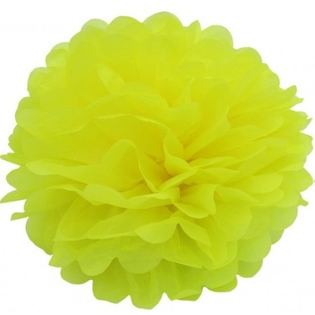 6 yellow pompom decoration 35 cm