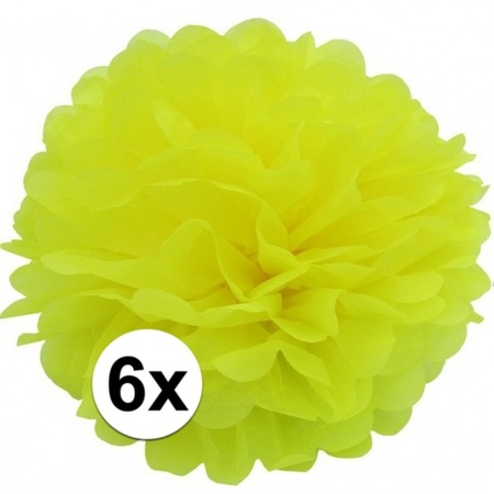 6 yellow pompom decoration 35 cm