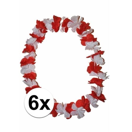 6 Hawaii garlands with red and white flowers
