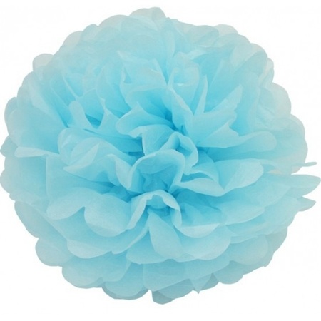 4 light blue pompom decoration 35 cm