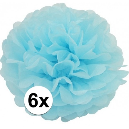 6x lichtblauwe pompom versiering 35 cm