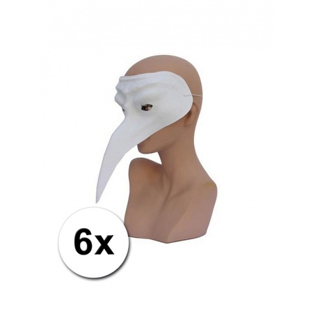 Witte snavelmaskers gemaakt van plastic 6 st