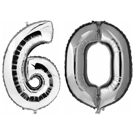 60 jaar zilveren folie ballonnen 88 cm leeftijd/cijfer