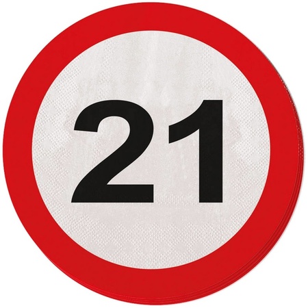 60x 21 years age party theme napkins traffic sign 33 cm round
