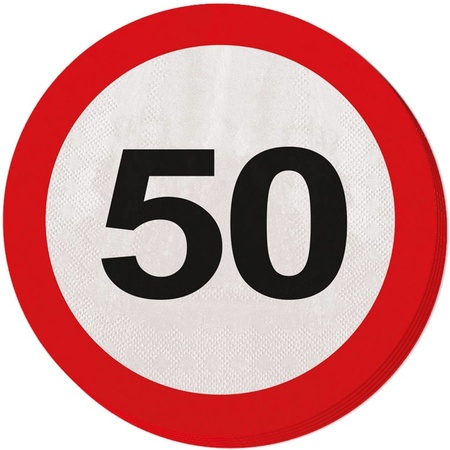 60x 50 years age party theme napkins traffic sign 33 cm round