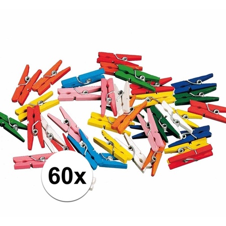60 gekleurde houten knijpertjes