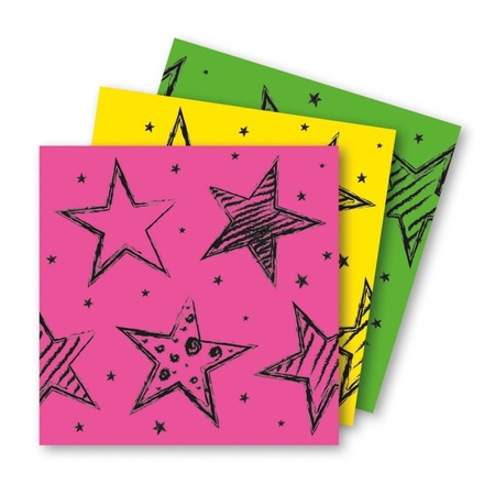 60x Neon kleuren party theme napkins 33 x 33 cm paper
