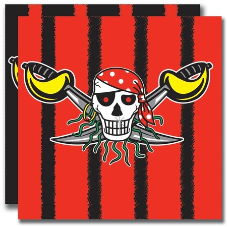 60x Piraten themafeest servetten rood/zwart 33 x 33 cm papier