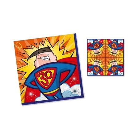 60x stuks servetten 30 jaar superman geel/blauw/rood 33 x 33 cm