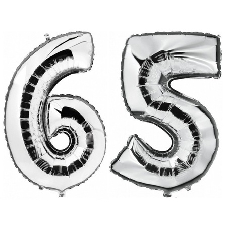 65 years silver foil balloons 88 cm age/number