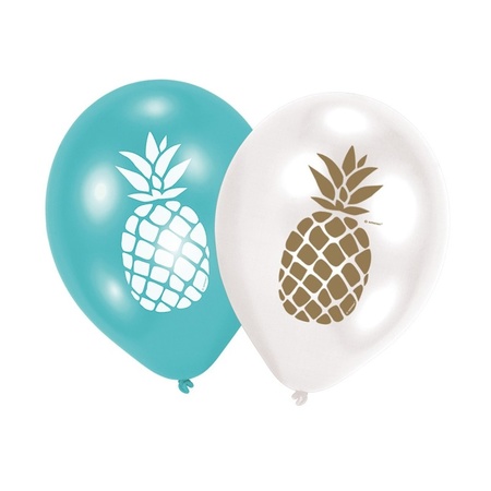 6x Pineapple print theme party balloons 27 cm