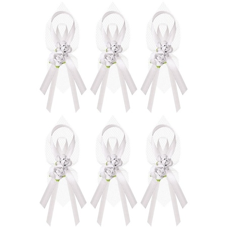 Bellatio Decorations - 6x Wedding/marriage white corsages 9 cm with roses