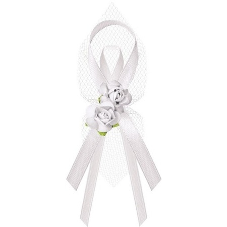 6x Bruiloft/huwelijk witte corsages 9 cm met rozen