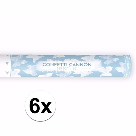 Set van 6x Confetti shooters witte vlinders 40 cm