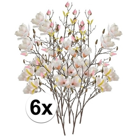 6x Creme Magnolia kunstbloemen tak 105 cm