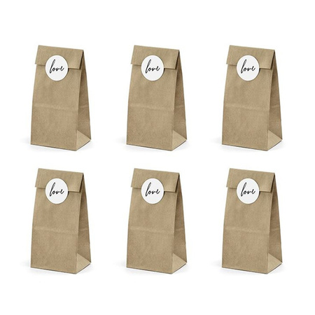 6x Party paper bags with Love stickers