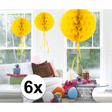 Feestversiering gele decoratie bollen 30 cm set van 3