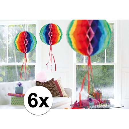 Feestversiering regenboog decoratie bollen 30 cm set van 3