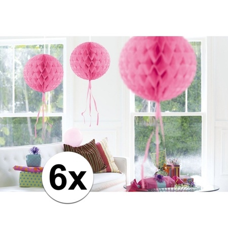 Feestversiering roze decoratie bollen 30 cm set van 3