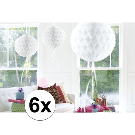 Feestversiering witte decoratie bollen 30 cm set van 3