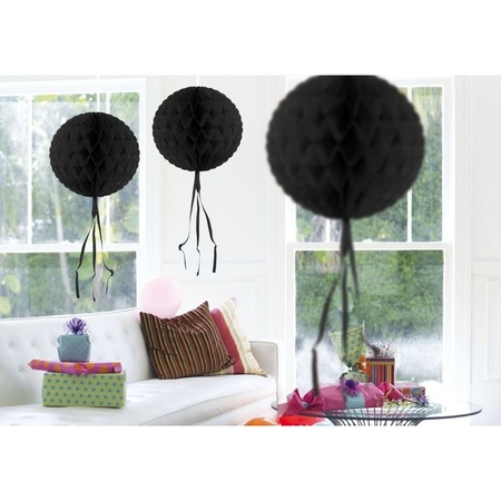 Feestversiering zwart decoratie bollen 30 cm 6 stuks