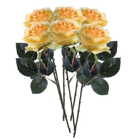 6x Gele rozen Simone kunstbloemen 45 cm