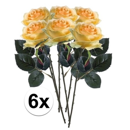 6x Gele rozen Simone kunstbloemen 45 cm