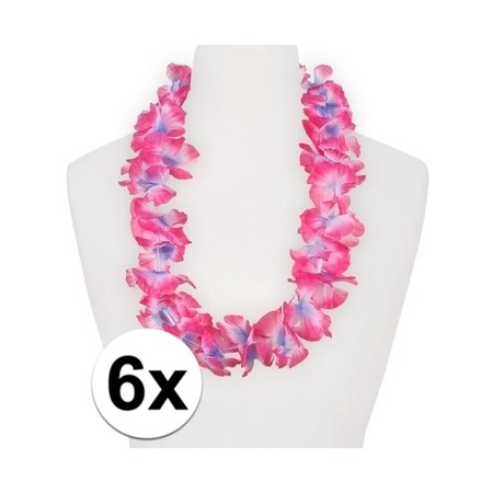 6x Feestartikelen hawaii bloemen krans roze/paars