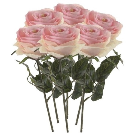 6x Licht roze rozen Simone kunstbloemen 45 cm