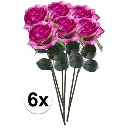 6x Paars/roze rozen Simone kunstbloemen 45 cm