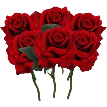 6x Rode rozen deluxe kunstbloemen 31 cm