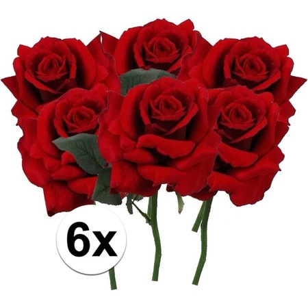 6x Rode rozen deluxe kunstbloemen 31 cm