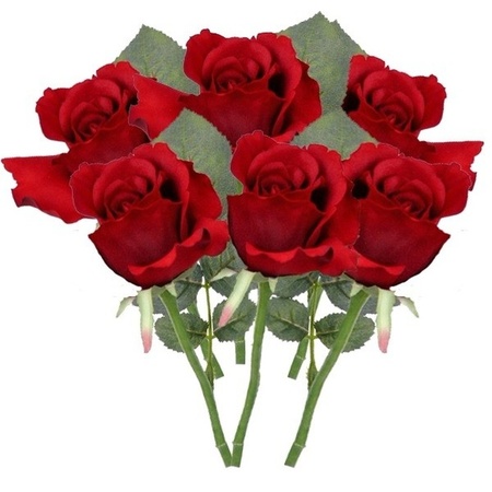 6x Red roses artificial flowers 30 cm